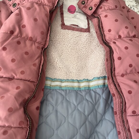 Boden convertible pink polka dot sherpa coat & vest sz 5-6 - Picture 5 of 11